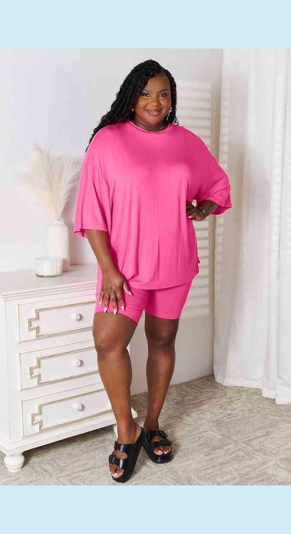Basic Bae Full Size Soft Rayon Three-Quarter Sleeve Top and Shorts Set -- 