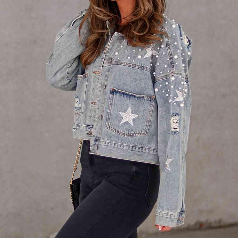 Bead Detail Denim Jacket -- 