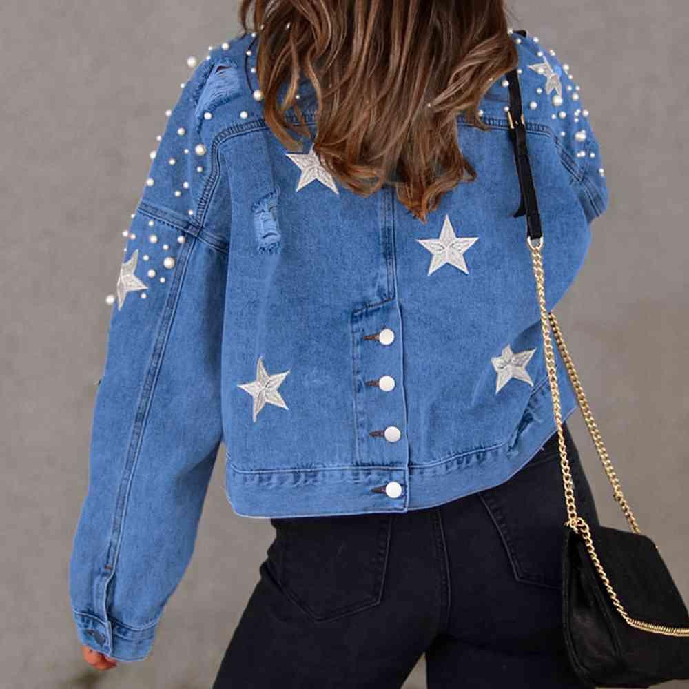 Bead Detail Denim Jacket -- 