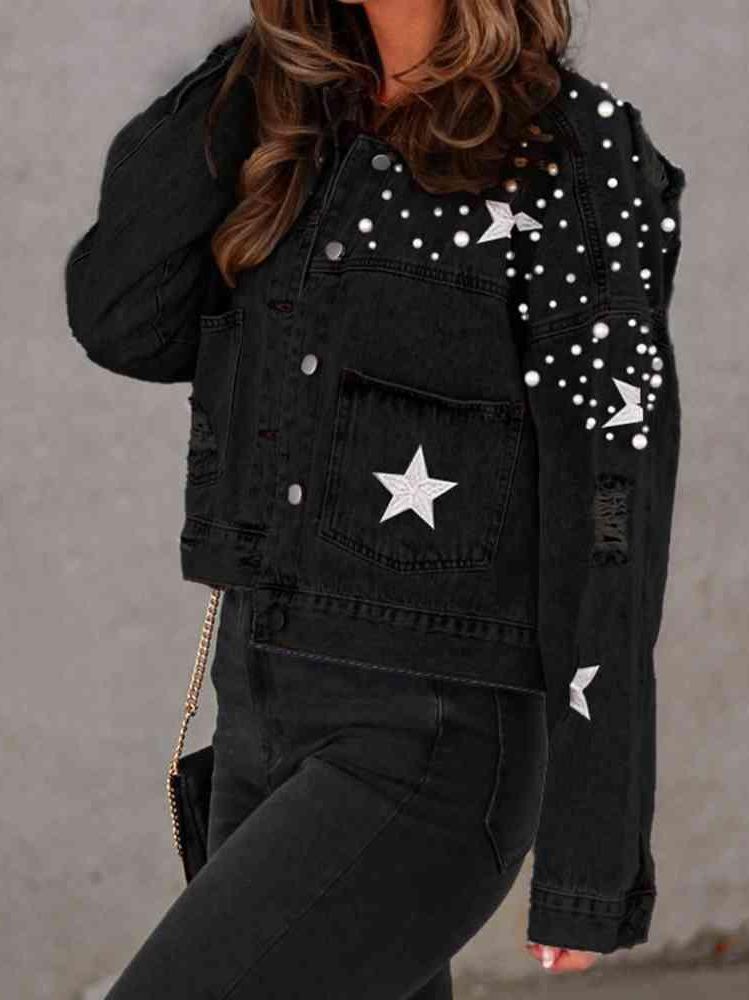 Bead Detail Denim Jacket -- 