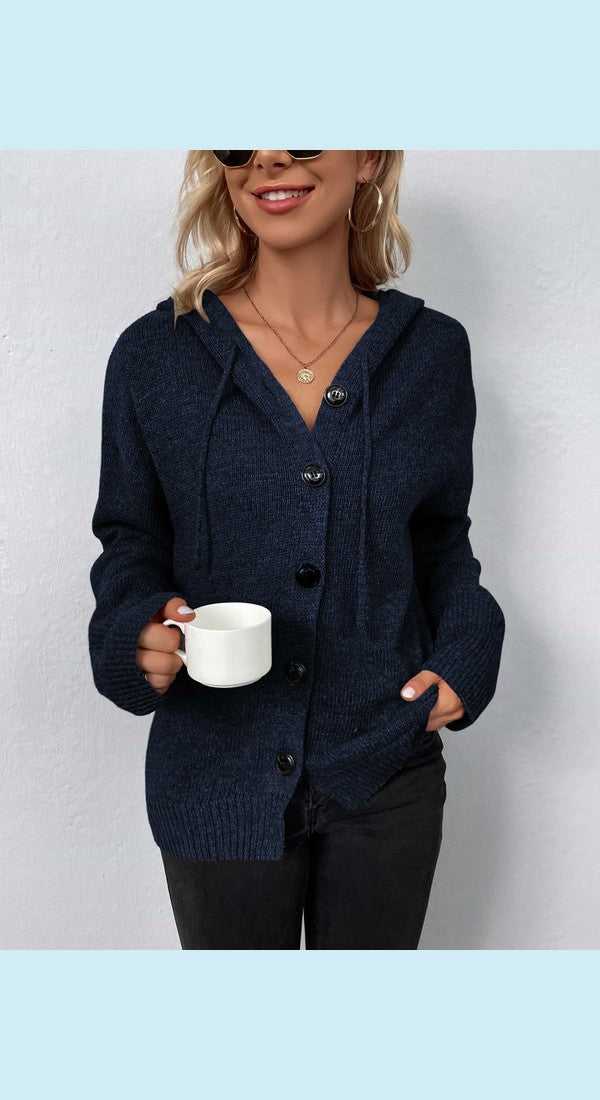 Button-Down Long Sleeve Hooded Sweater