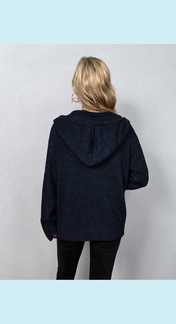 Button-Down Long Sleeve Hooded Sweater