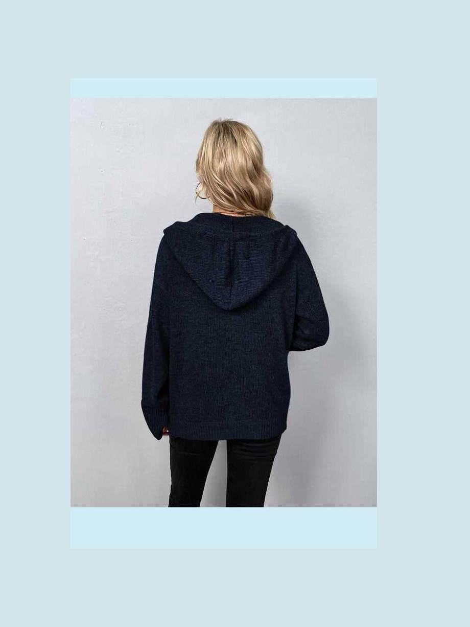Button Down Long Sleeve Hooded Sweater -- 