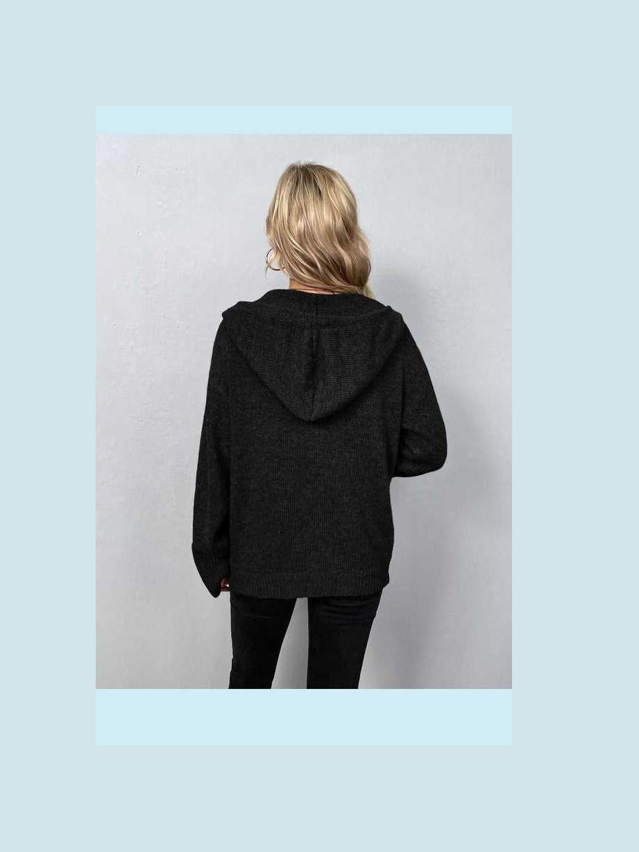 Button Down Long Sleeve Hooded Sweater -- 