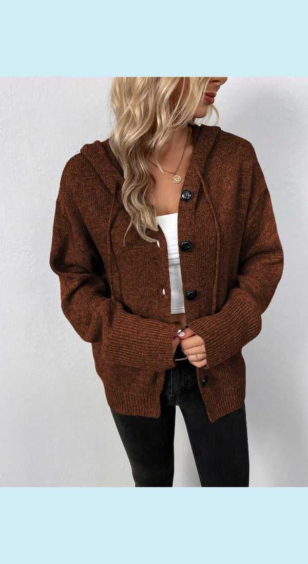 Button Down Long Sleeve Hooded Sweater
