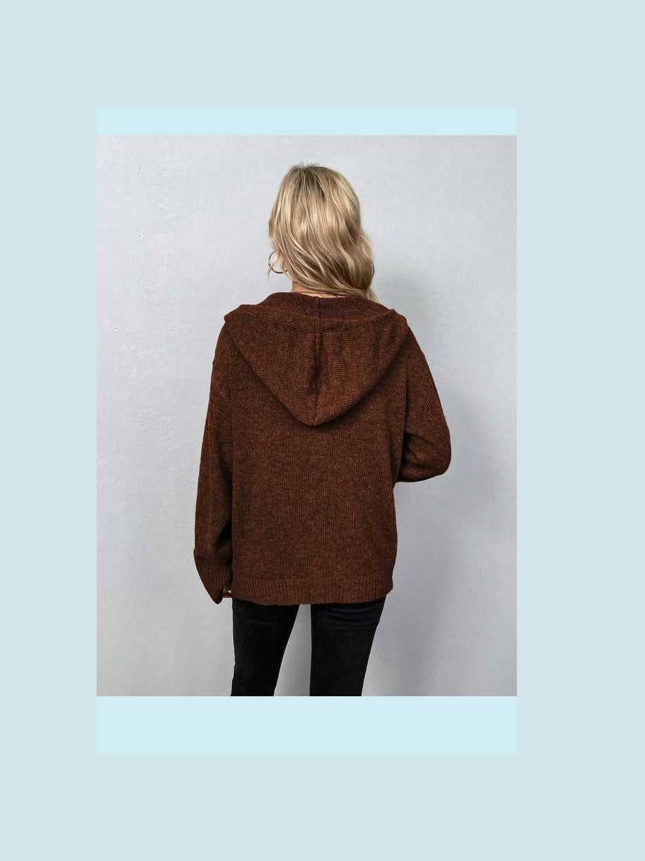 Button Down Long Sleeve Hooded Sweater -- 