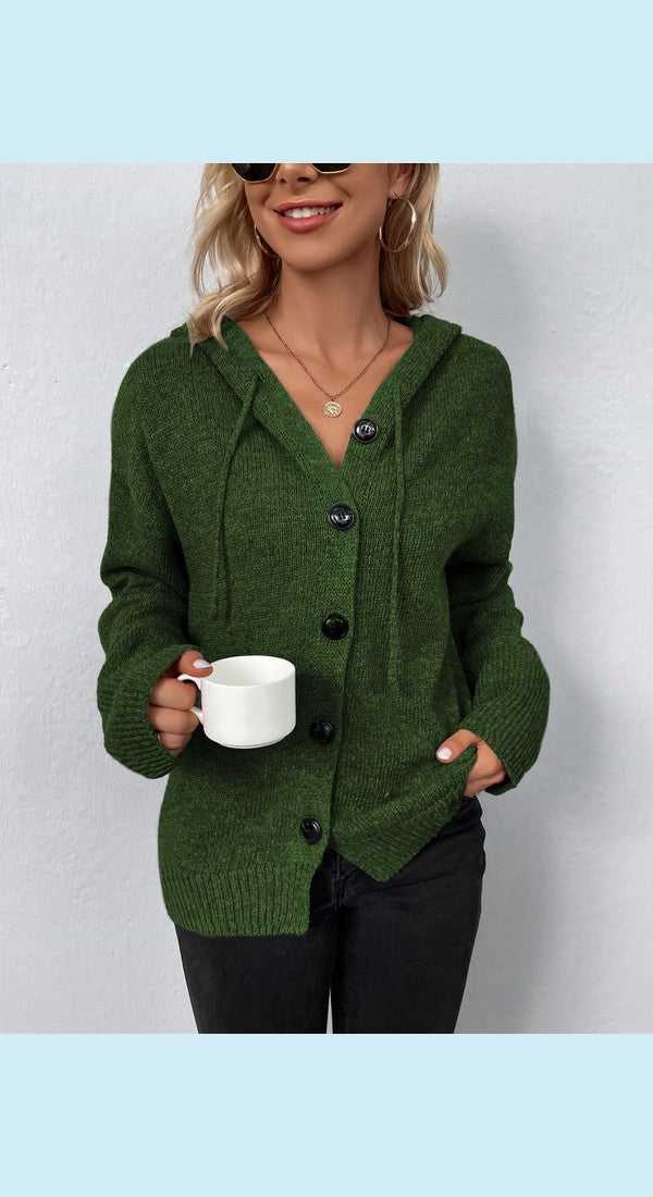Button Down Long Sleeve Hooded Sweater