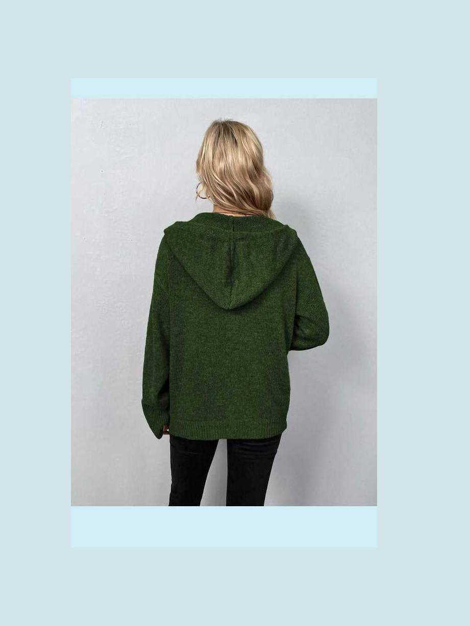 Button Down Long Sleeve Hooded Sweater -- 