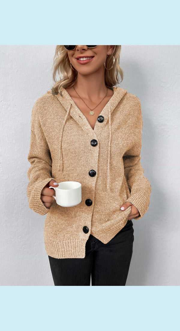 Button Down Long Sleeve Hooded Sweater