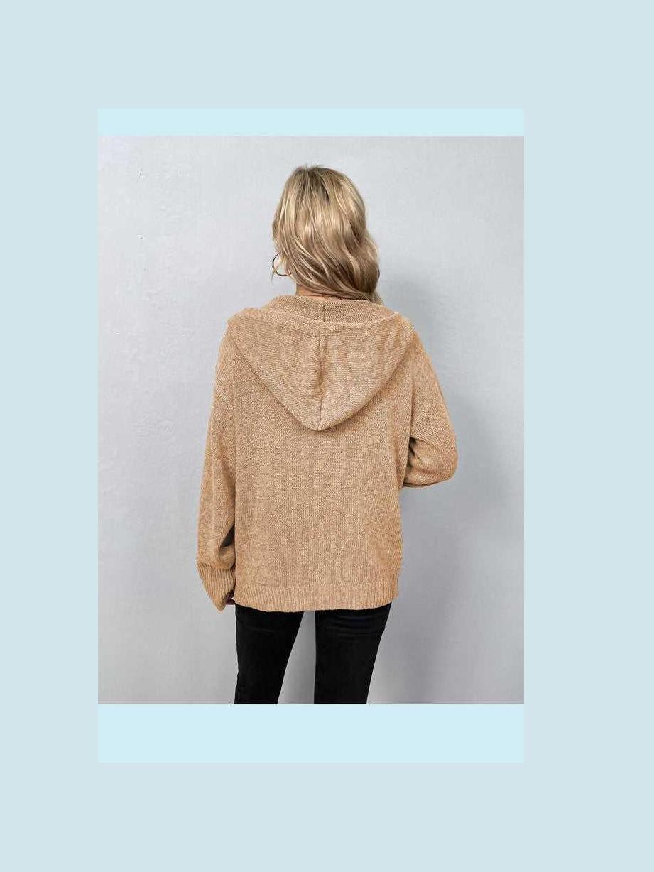 Button Down Long Sleeve Hooded Sweater -- 