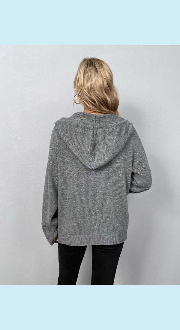 Button-Down Long Sleeve Hooded Sweater