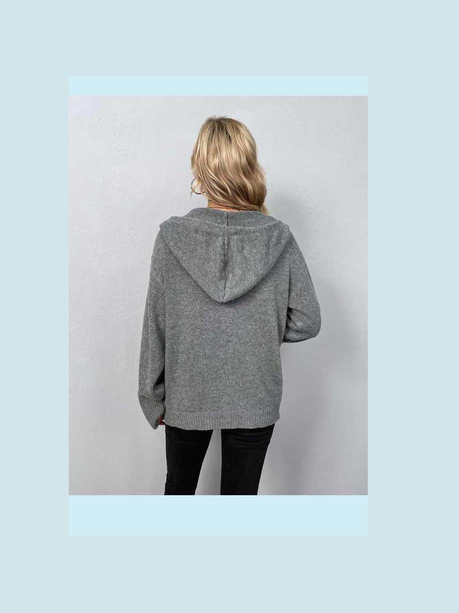 Button Down Long Sleeve Hooded Sweater -- 