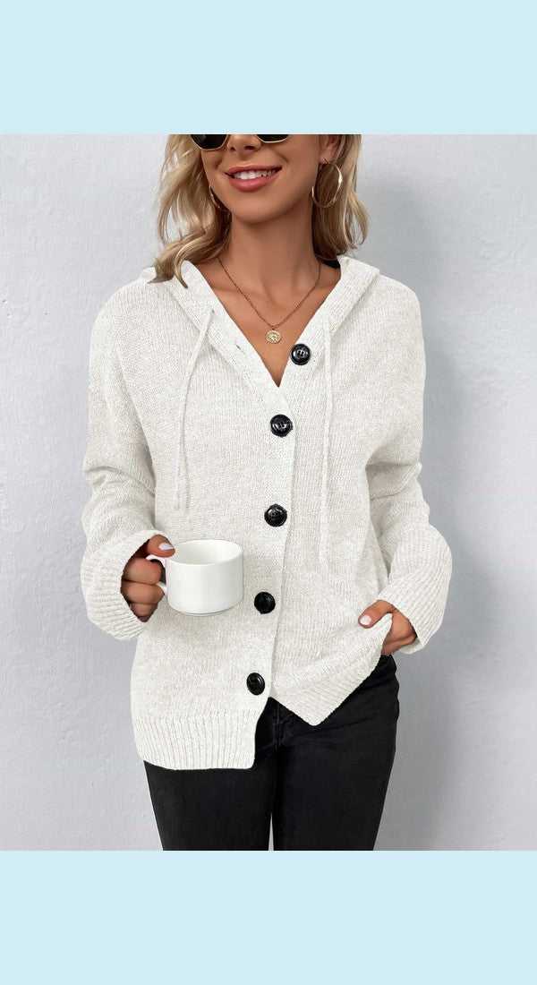 Button-Down Long Sleeve Hooded Sweater