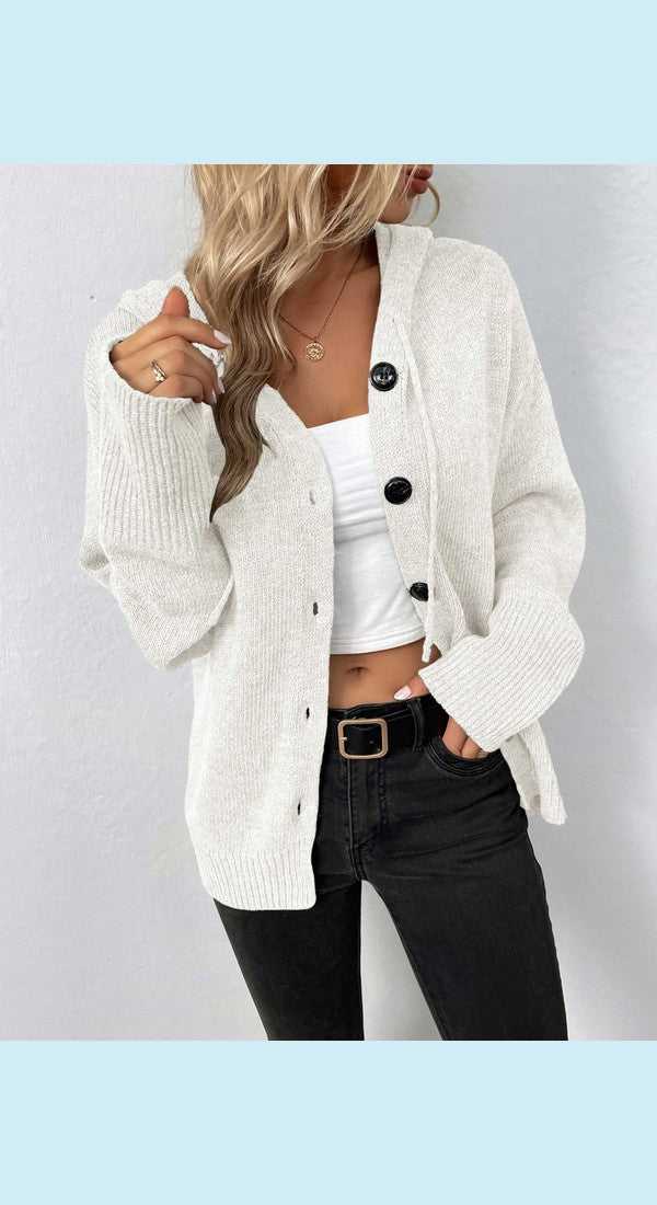 Button-Down Long Sleeve Hooded Sweater