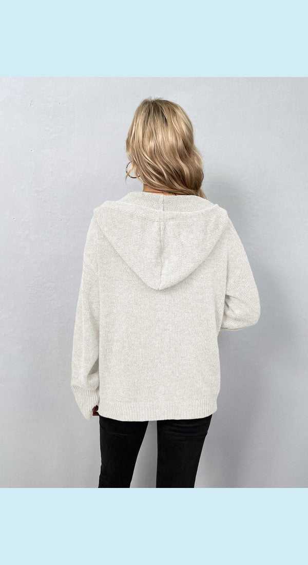 Button Down Long Sleeve Hooded Sweater