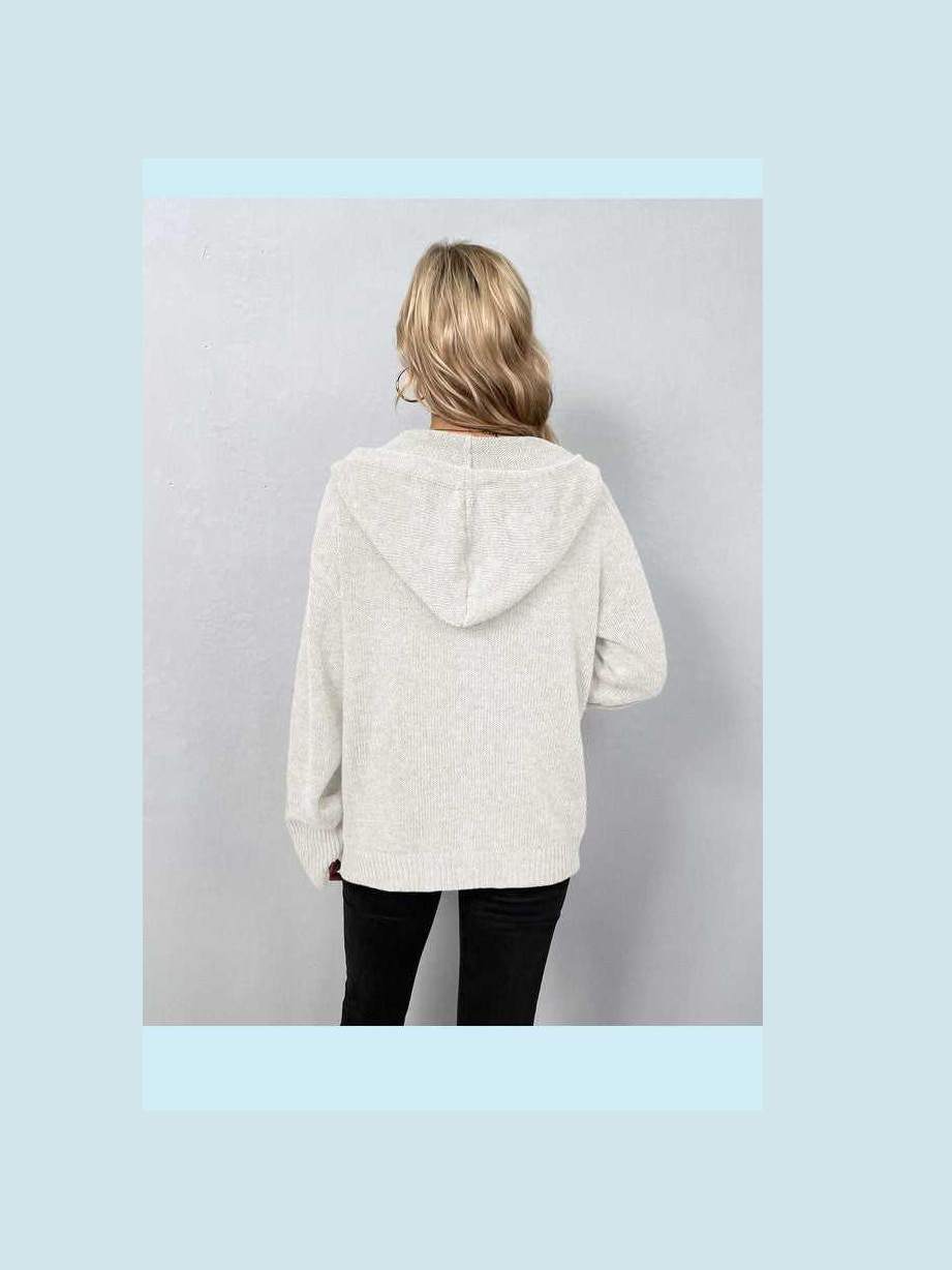 Button Down Long Sleeve Hooded Sweater -- 