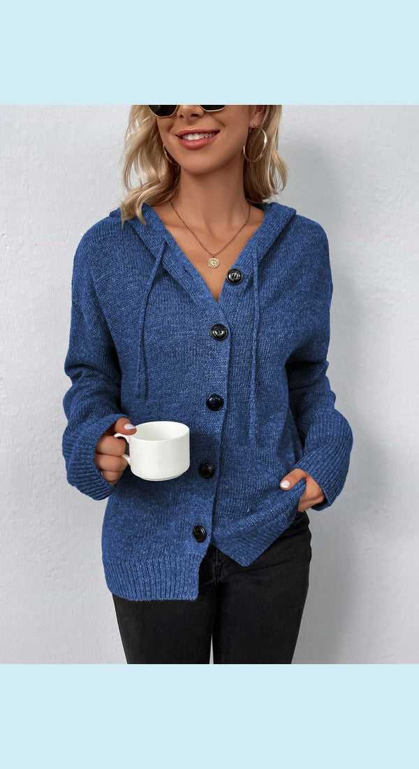 Button Down Long Sleeve Hooded Sweater