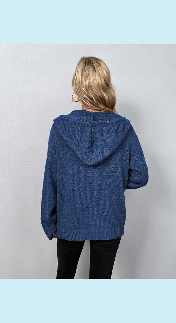 Button-Down Long Sleeve Hooded Sweater