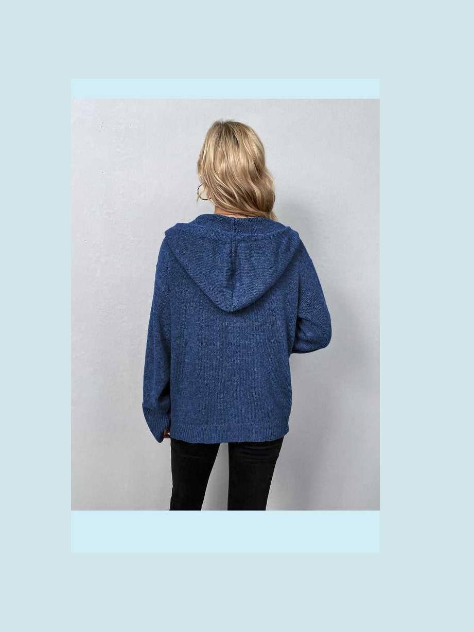 Button Down Long Sleeve Hooded Sweater -- 