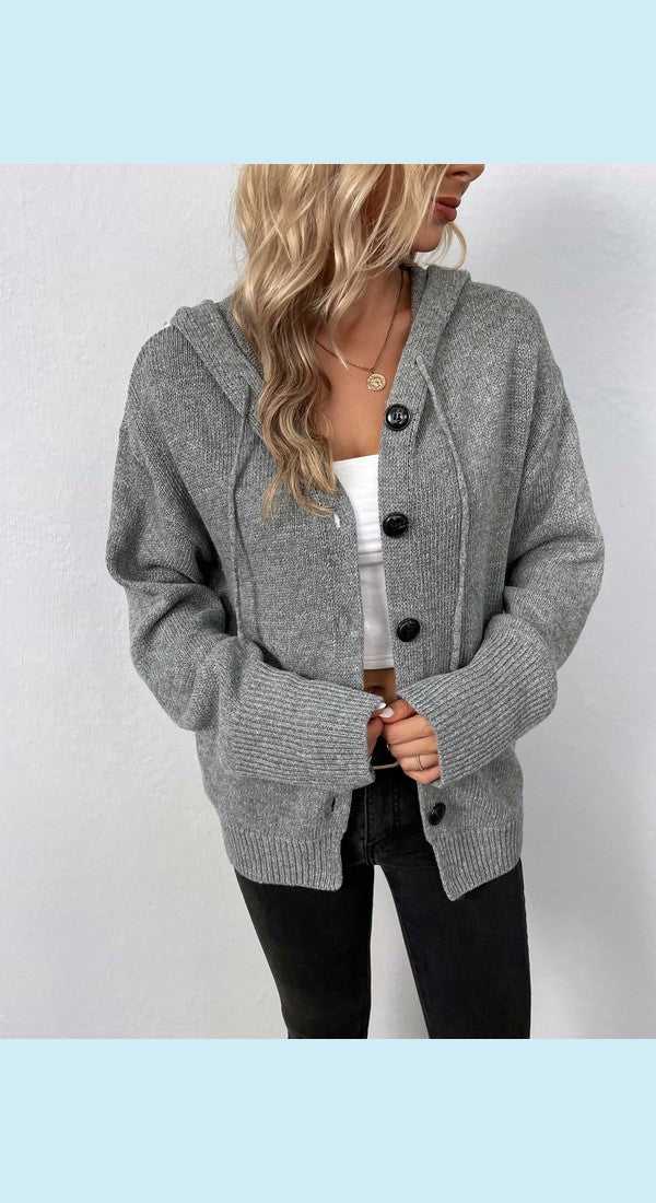 Button-Down Long Sleeve Hooded Sweater