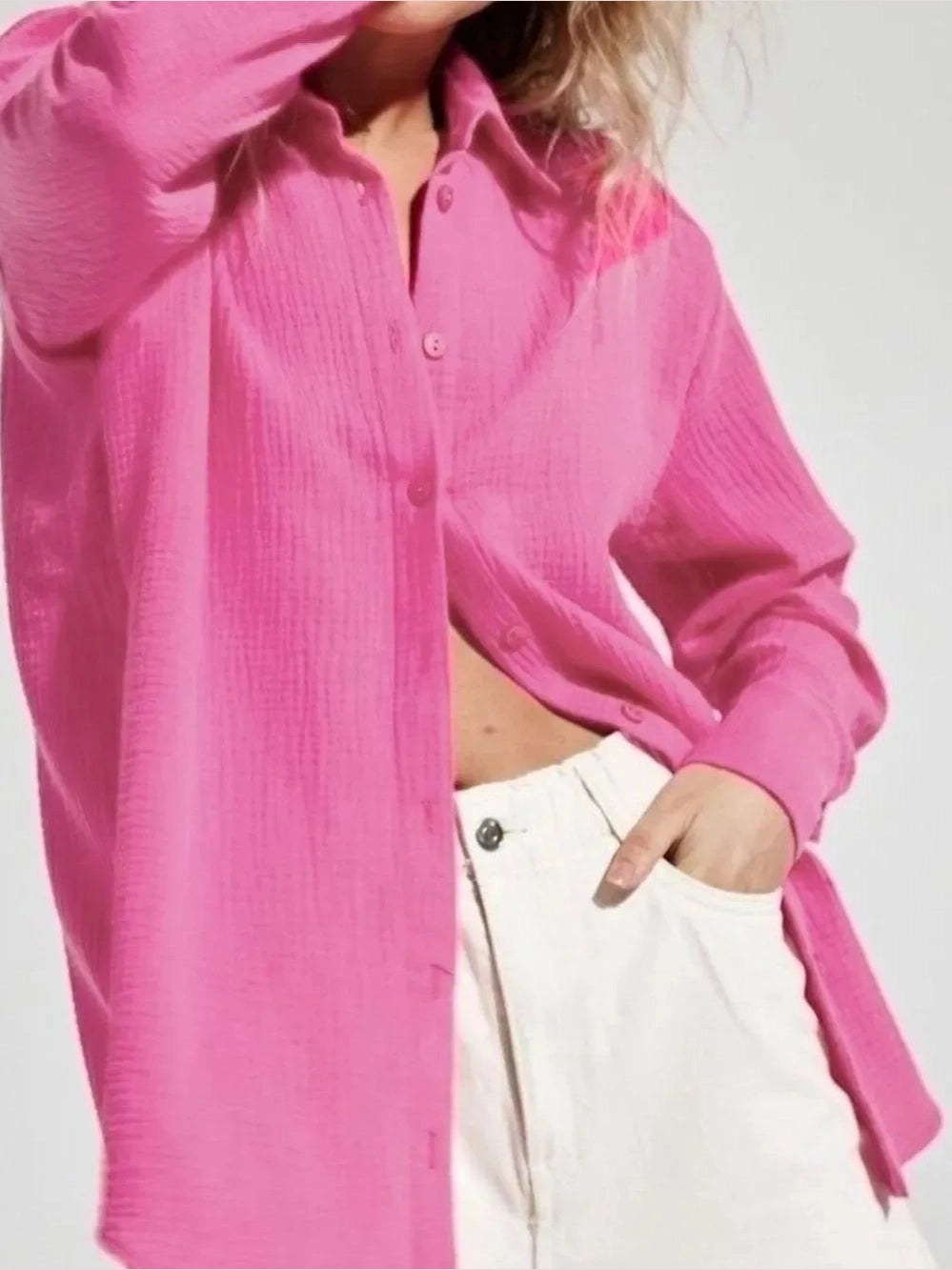 Button Up Long Sleeve Texture Shirt -- 