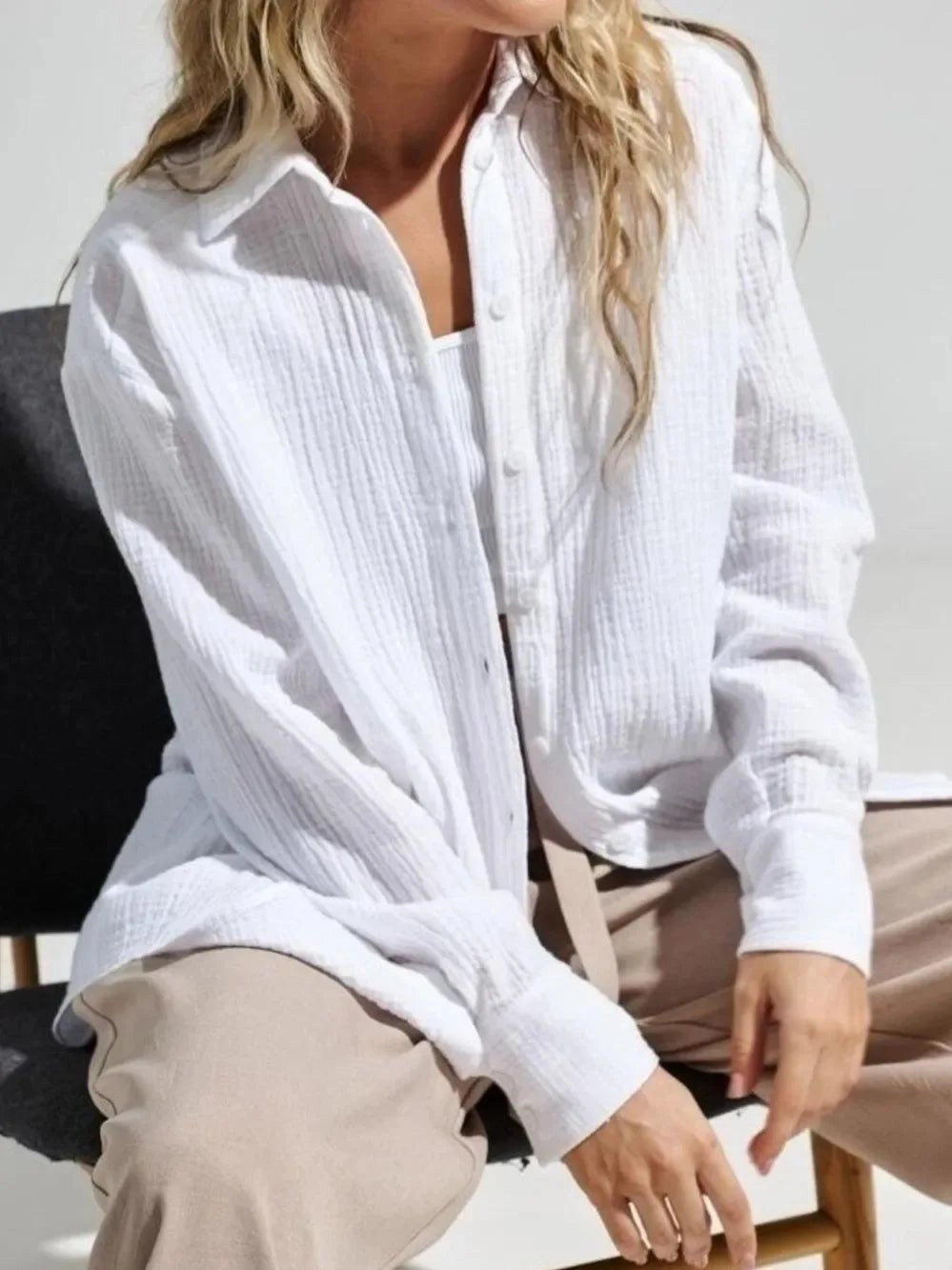 Button Up Long Sleeve Texture Shirt -- 