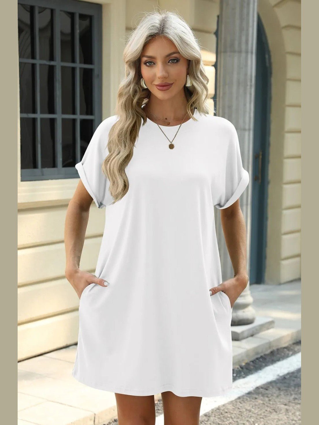 Short Sleeve Midi Dress with Pockets – Modest Casual Wear