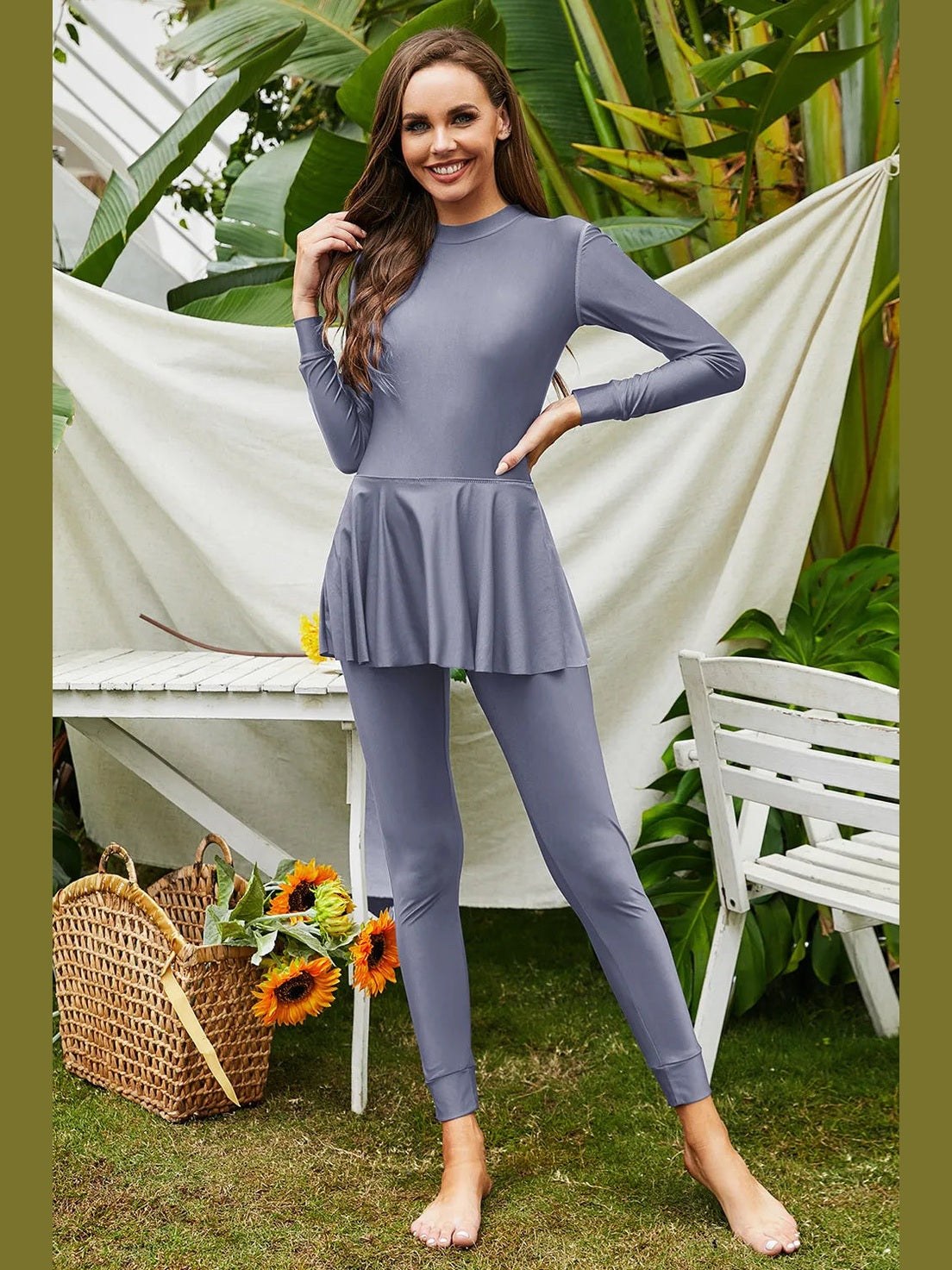 Mock Neck Long Sleeve One-Piece Swimwear