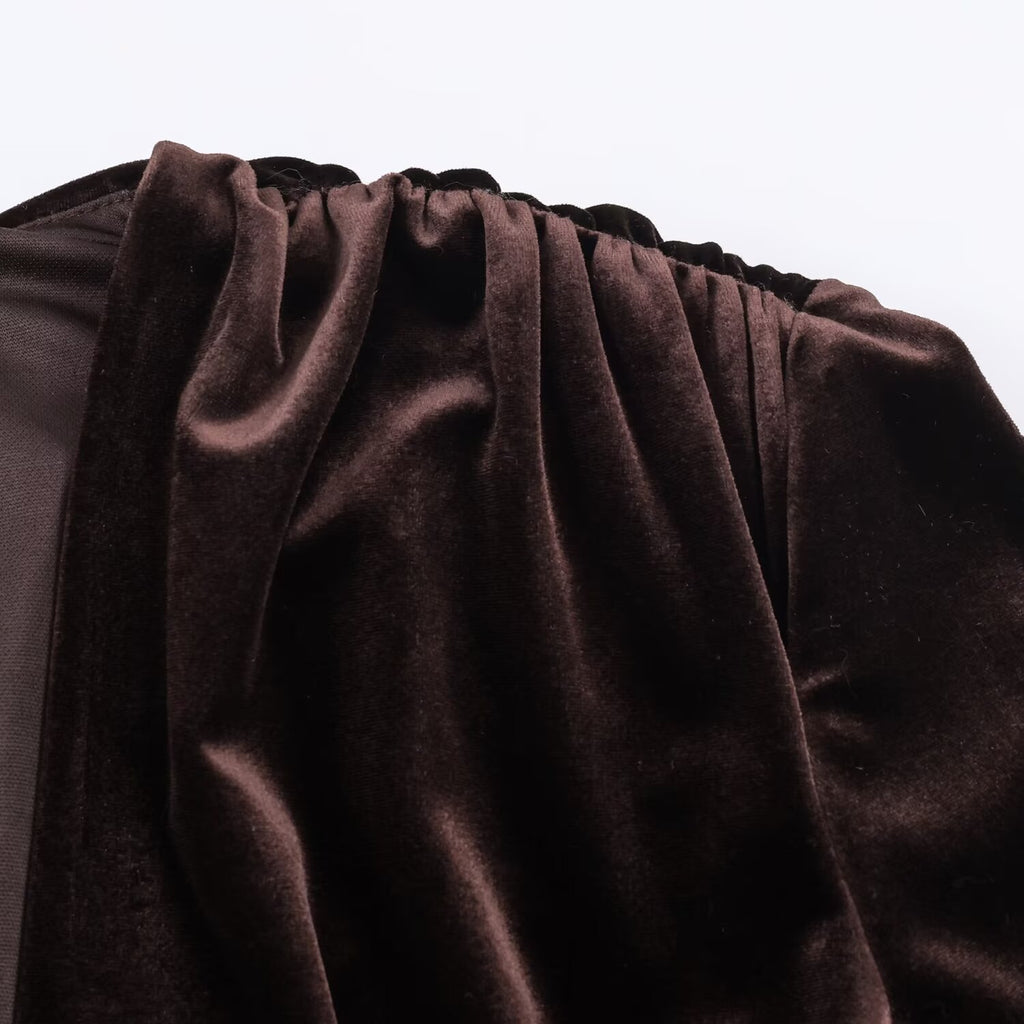 Wrinkled Velvet Midi Dress for Women