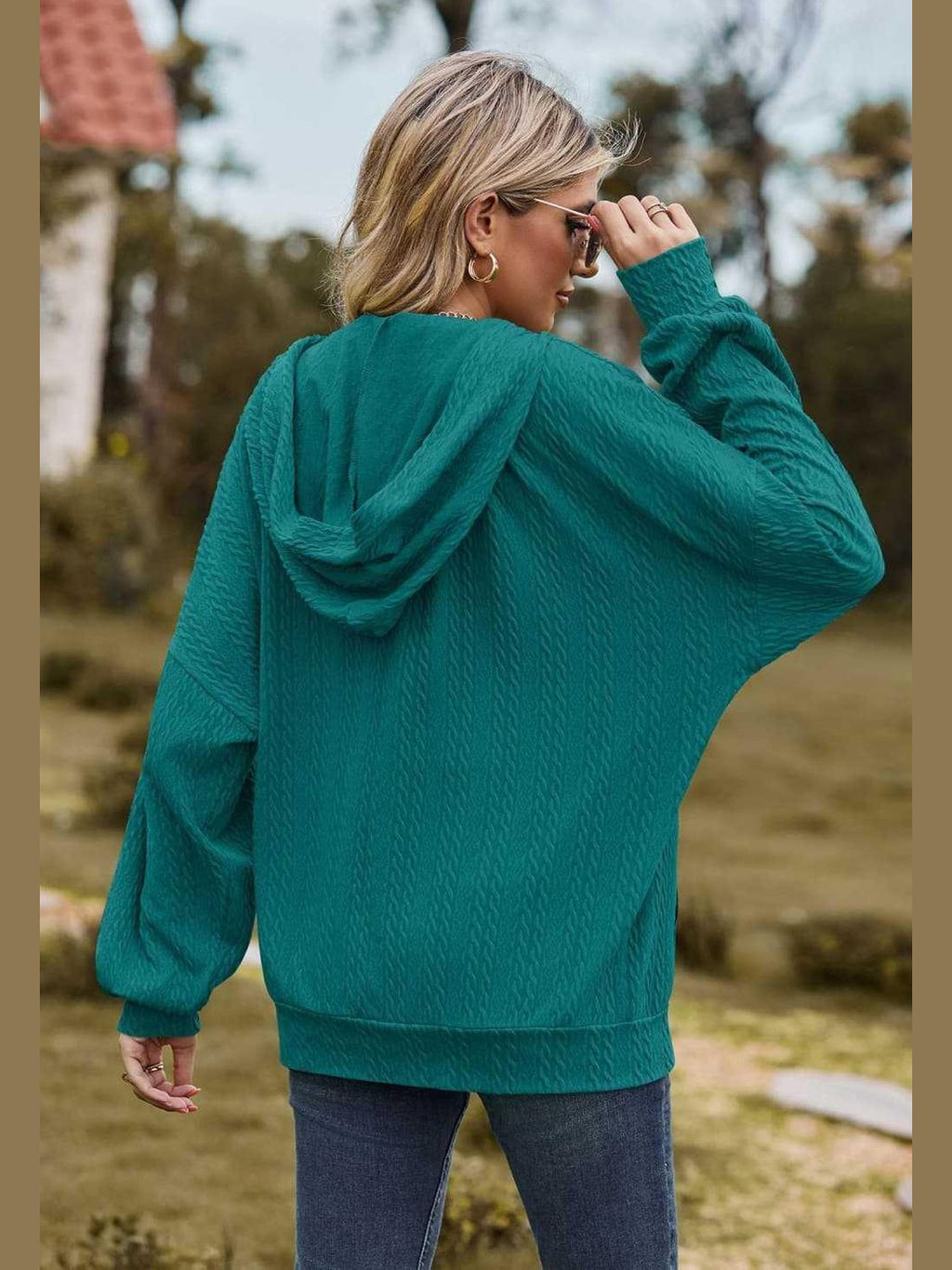 Cable-Knit Long Sleeve Hooded Jacket -- 