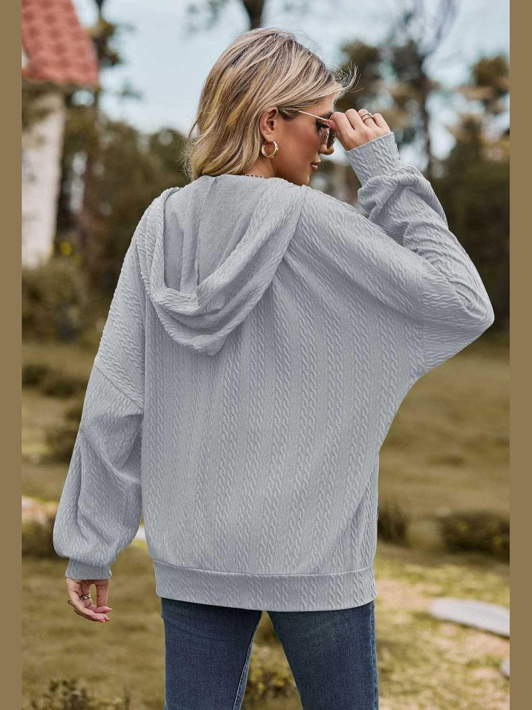 Cable-Knit Long Sleeve Hooded Jacket -- 