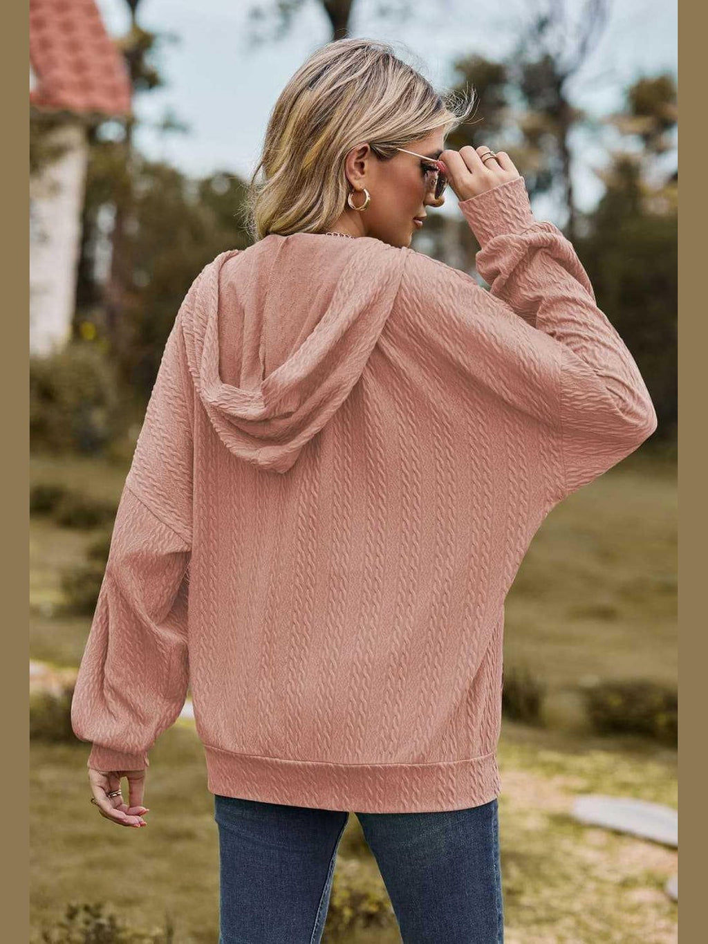 Cable-Knit Long Sleeve Hooded Jacket -- 