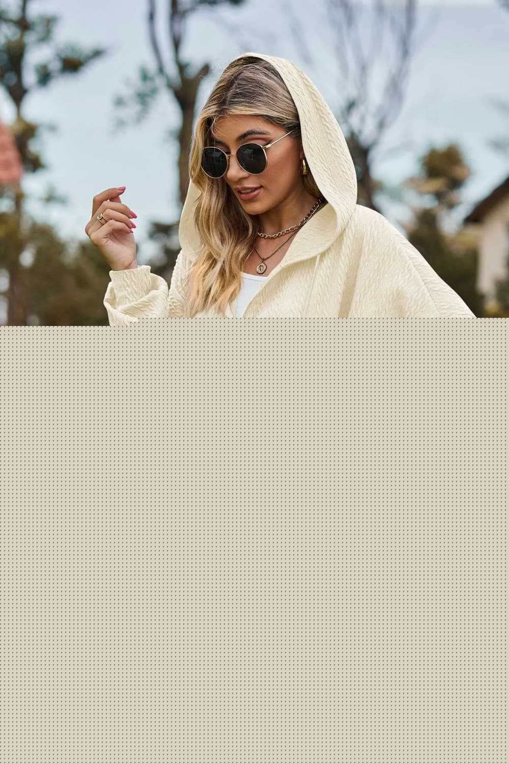 Cable-Knit Long Sleeve Hooded Jacket -- 