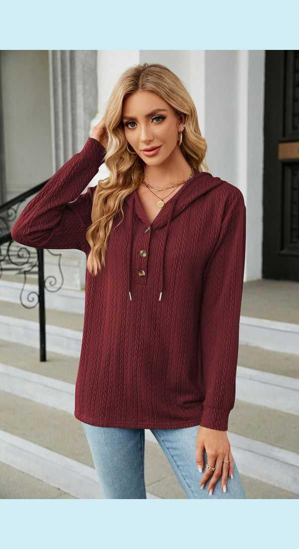 Cable-Knit Long Sleeve Hoodie -- 