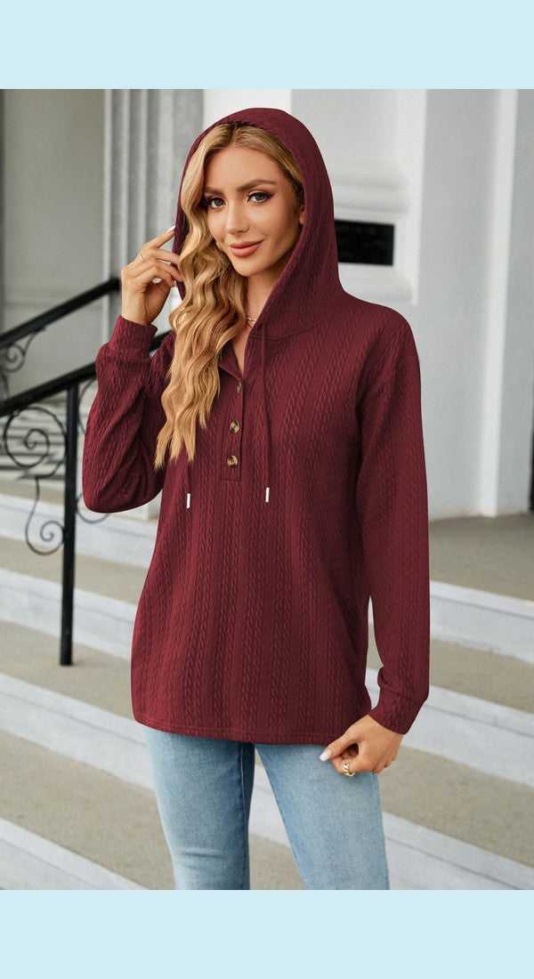 Cable-Knit Long Sleeve Hoodie