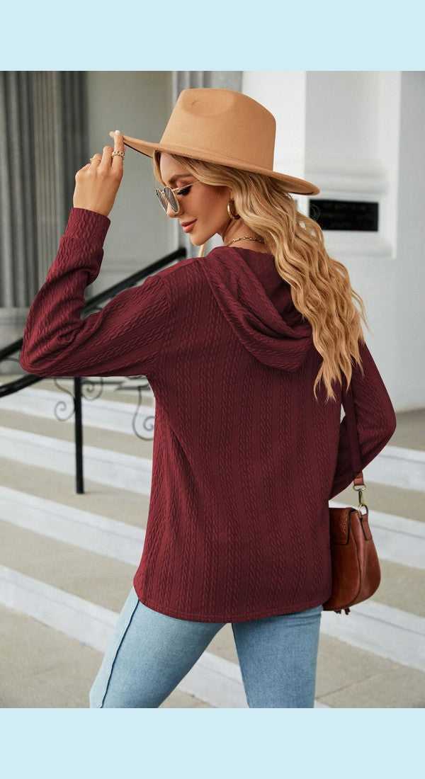 Cable-Knit Long Sleeve Hoodie