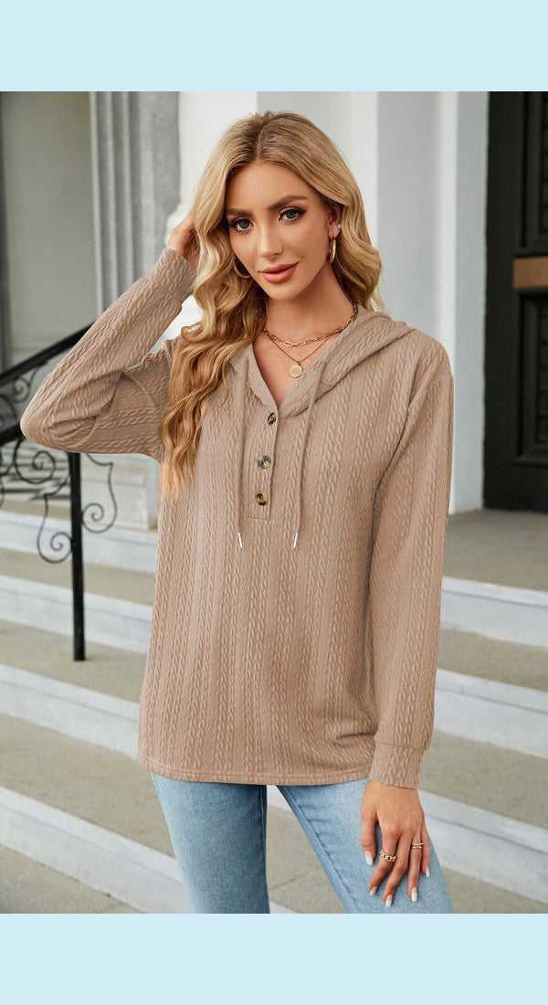 Cable-Knit Long Sleeve Hoodie -- 