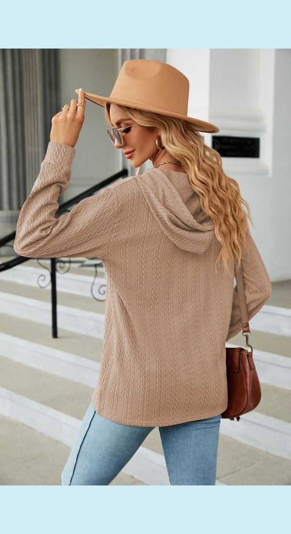 Cable-Knit Long Sleeve Hoodie