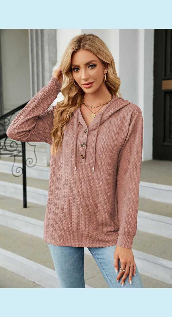 Cable-Knit Long Sleeve Hoodie