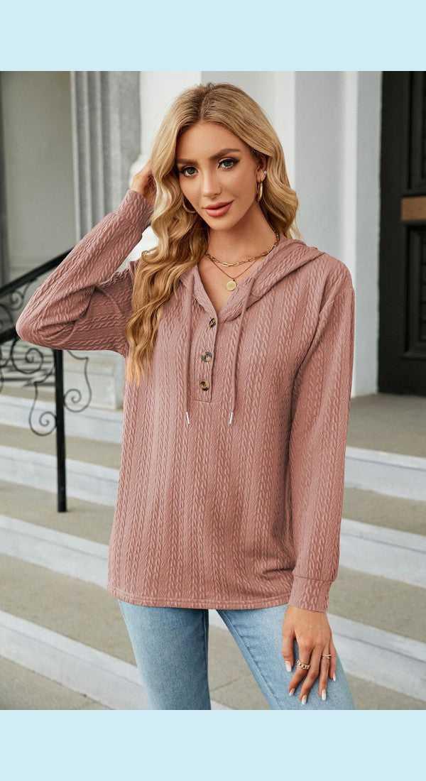 Cable-Knit Long Sleeve Hoodie -- 