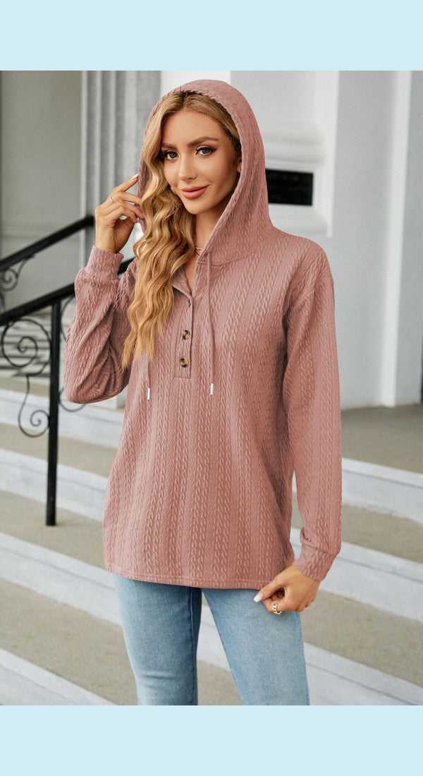 Cable-Knit Long Sleeve Hoodie