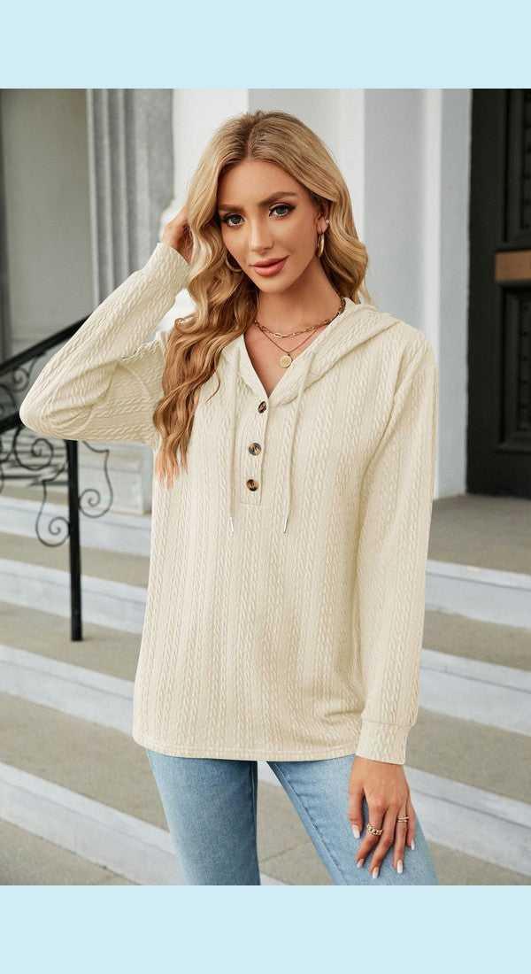 Cable-Knit Long Sleeve Hoodie -- 