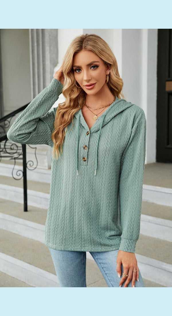 Cable-Knit Long Sleeve Hoodie -- 