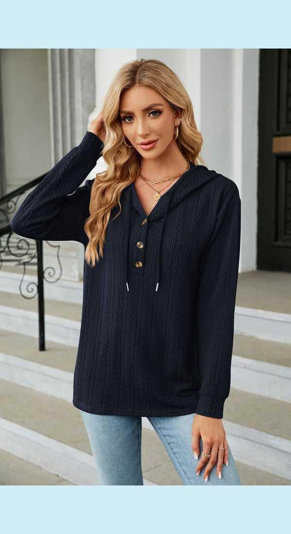 Cable-Knit Long Sleeve Hoodie -- 