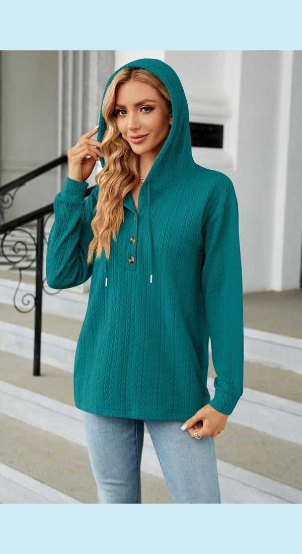 Cable-Knit Long Sleeve Hoodie