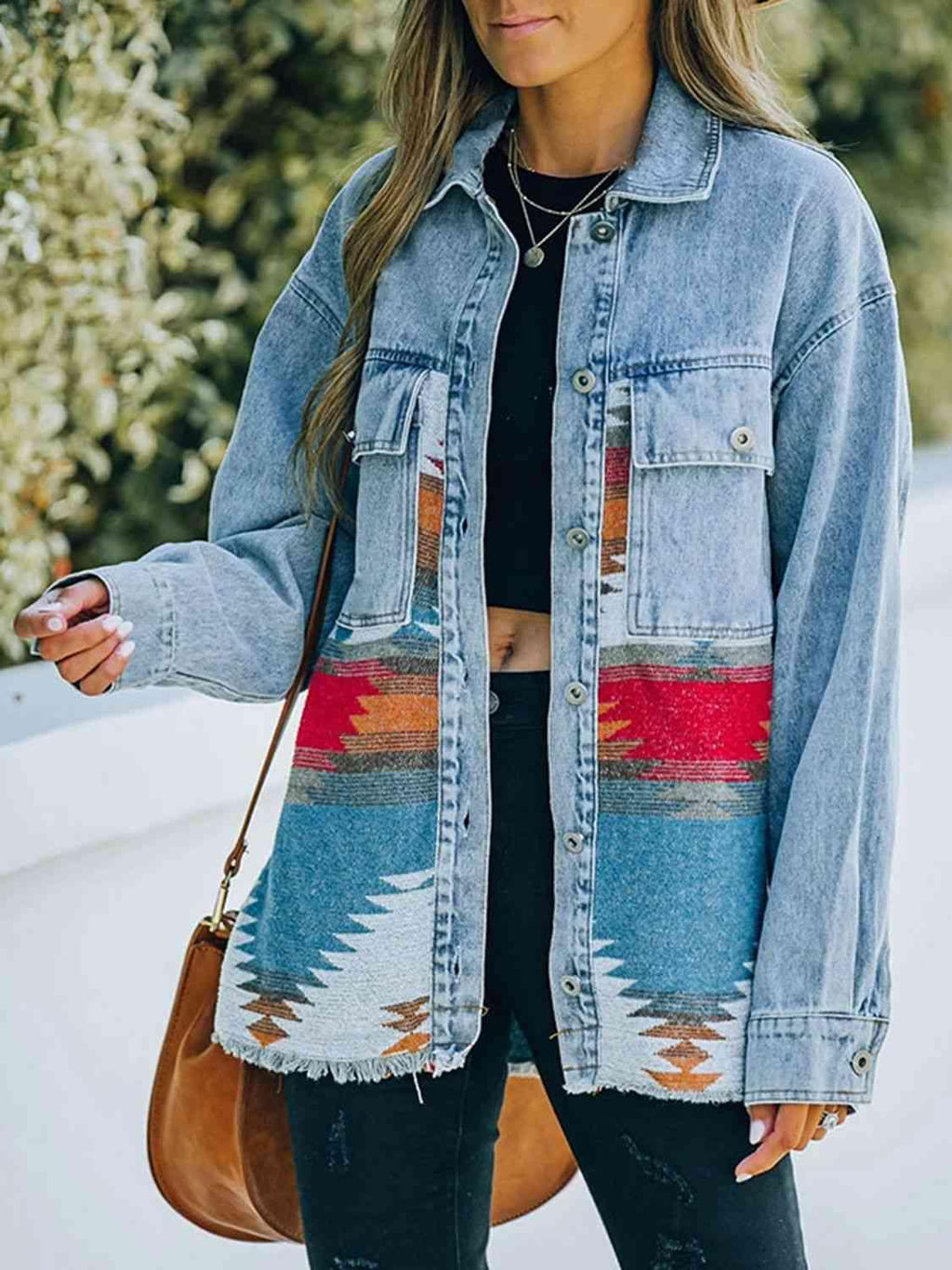Collared Neck Dropped Shoulder Denim Jacket -- 