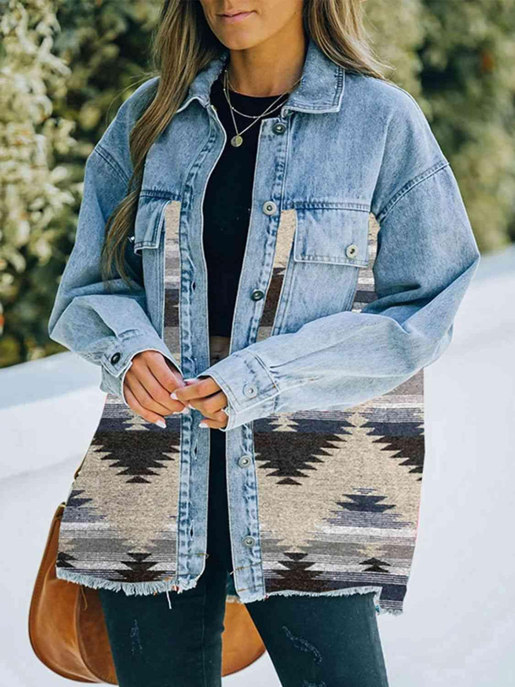 Collared Neck Dropped Shoulder Denim Jacket -- 