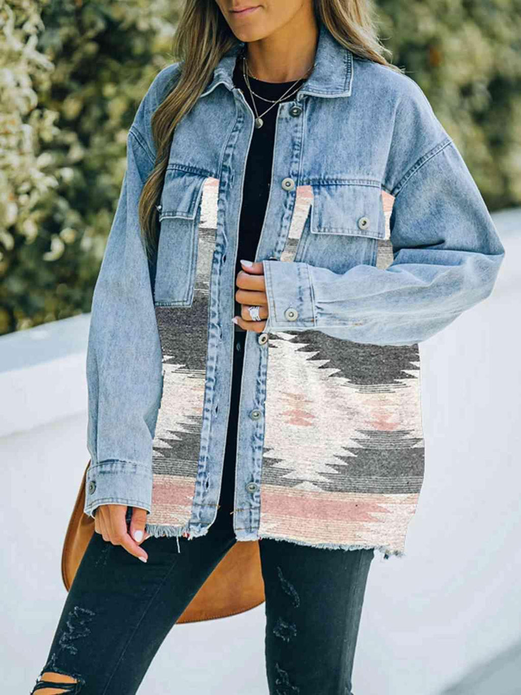 Collared Neck Dropped Shoulder Denim Jacket -- 