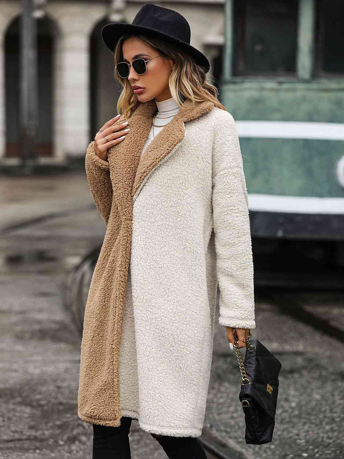 Women Contrast Dropped Shoulder Sherpa Coat