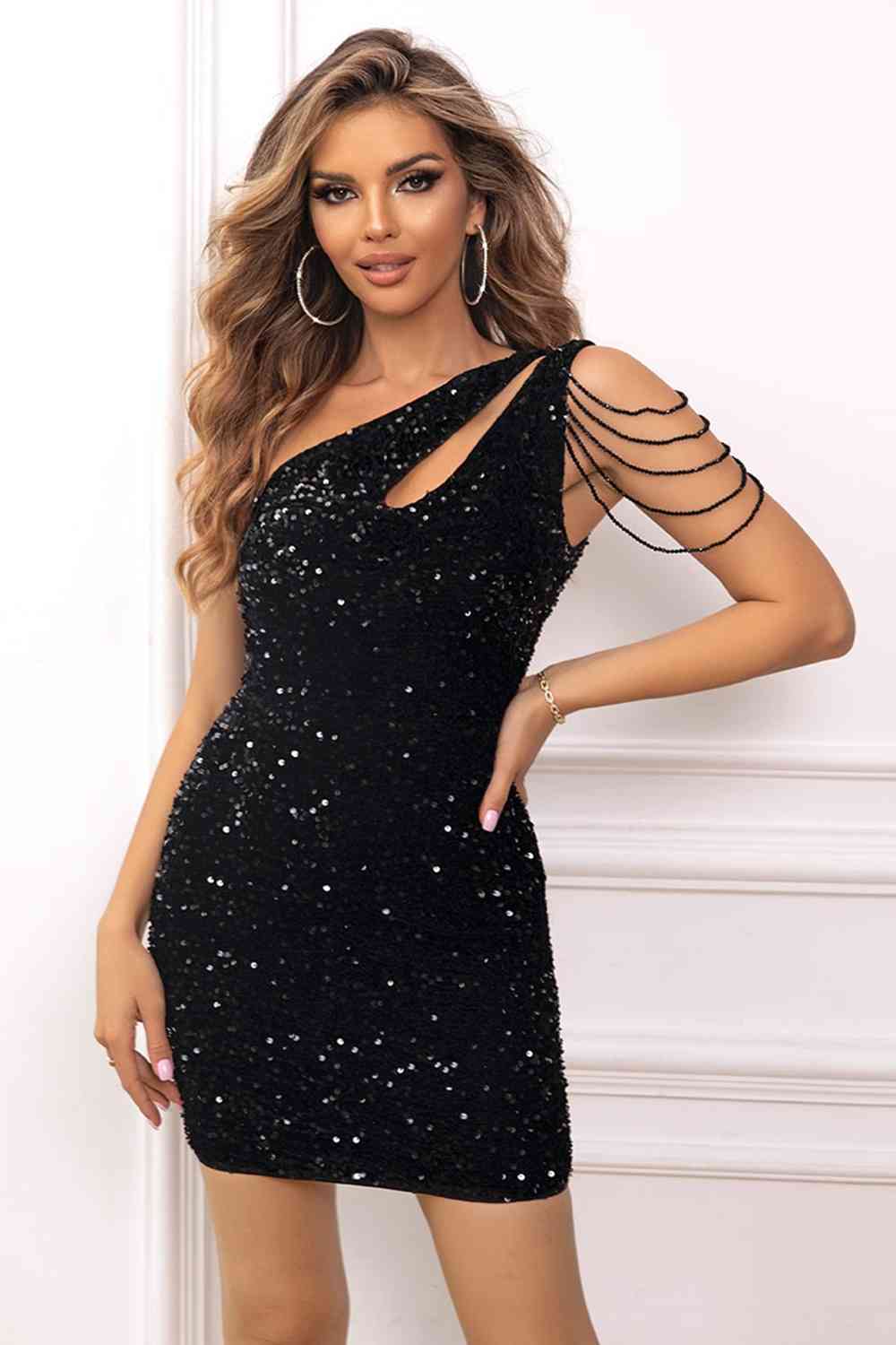 Womens Contrast Sequin Sleeveless Mini Dress